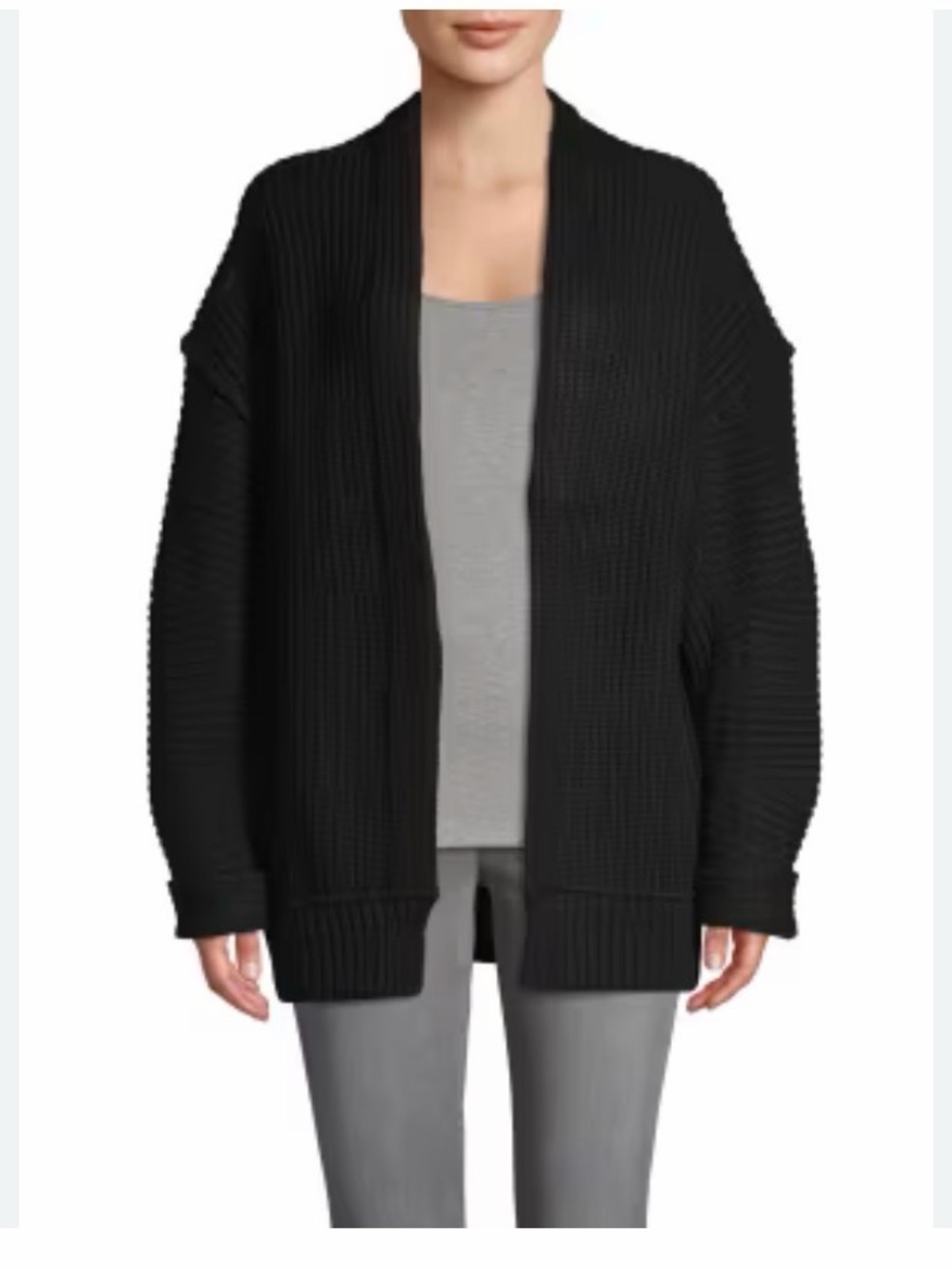 Free People Black Ribbed Open-Front Knit Cardigan